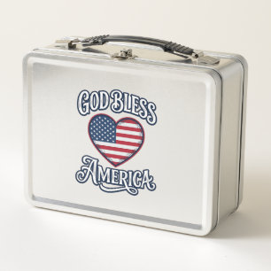 Gott segne Amerika Patriotisches Herz-Shirt-Design Metall Brotdose