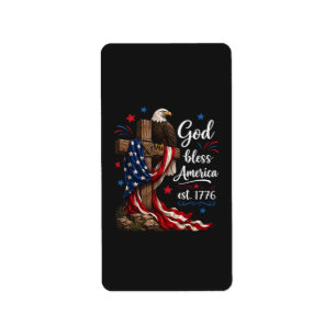 Gott segne Amerika Patriotisches Kreuz Adressaufkleber