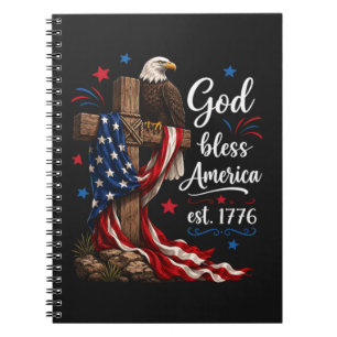 Gott segne Amerika Patriotisches Kreuz Notizblock