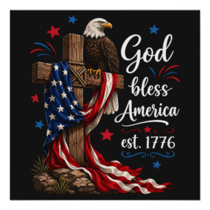 Gott segne Amerika Patriotisches Kreuz Poster