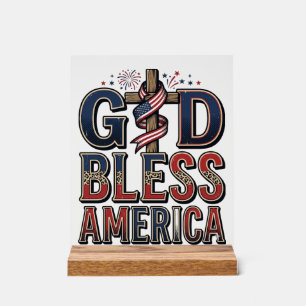 Gott segne Amerika Patriotisches Kreuz Vintage-Shi Acrylschild