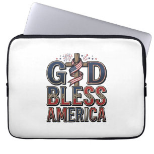 Gott segne Amerika Patriotisches Kreuz Vintage-Shi Laptopschutzhülle