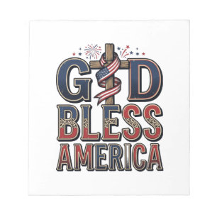 Gott segne Amerika Patriotisches Kreuz Vintage-Shi Notizblock