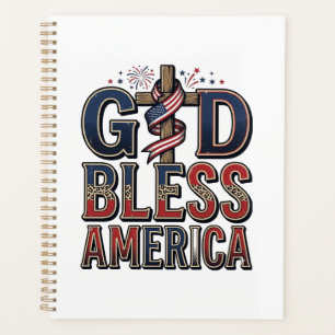 Gott segne Amerika Patriotisches Kreuz Vintage-Shi Planer