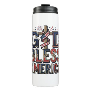 Gott segne Amerika Patriotisches Kreuz Vintage-Shi Thermosbecher