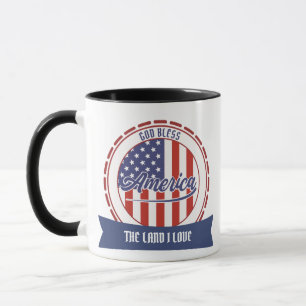 Gott segne Amerika, Retro-Schrift und patriotische Tasse