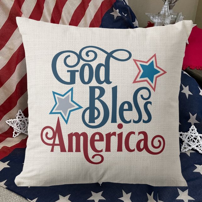 Gott segne Amerika Rot Weiß und Blau Patriotisch Kissen (Von Creator hochgeladen)