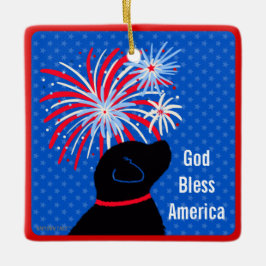 Gott segne Amerika Schwarzer Hund Feuerwerk Orname Keramikornament