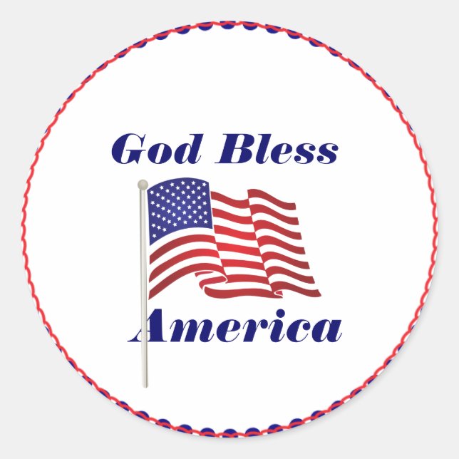 Gott segne Amerika Text, amerikanische Flagge Runder Aufkleber (Vorderseite)