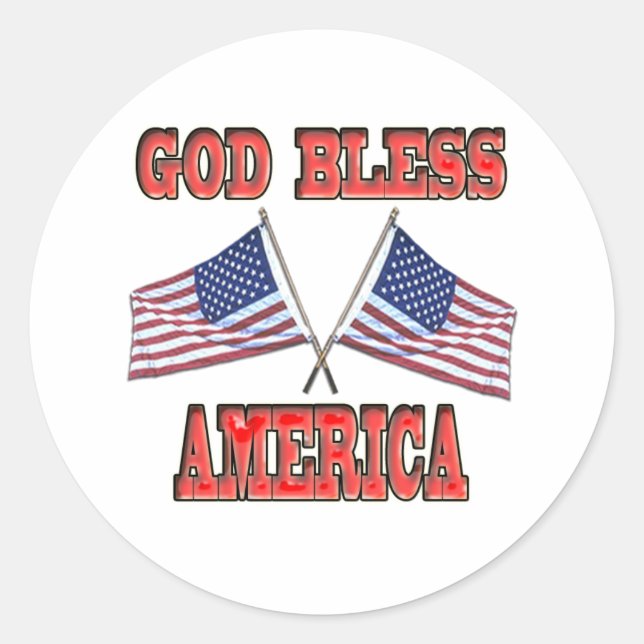 Gott segne Amerika über Flaggen hinweg Runder Aufkleber (Vorderseite)