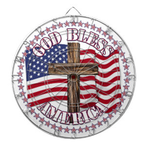 Gott segne Amerika und Kreuz mit USA-Flagge 50 Ste Dartscheibe