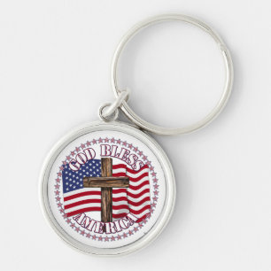 Gott segne Amerika und Kreuz mit USA-Flagge 50 Ste Schlüsselanhänger
