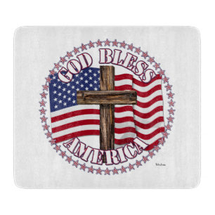 Gott segne Amerika und Kreuz mit USA-Flagge 50 Ste Schneidebrett