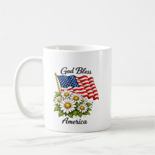 Gott segne Amerika USA-Flagge und Gänseblümchen Bl Kaffeetasse