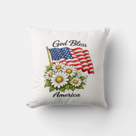 Gott segne Amerika USA-Flagge und Gänseblümchen Bl Kissen