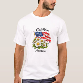 Gott segne Amerika USA-Flagge und Gänseblümchen Bl T-Shirt