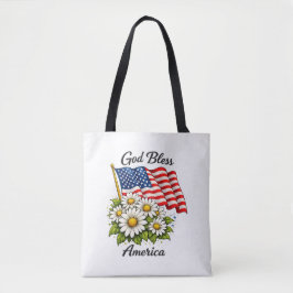 Gott segne Amerika USA-Flagge und Gänseblümchen Bl Tasche