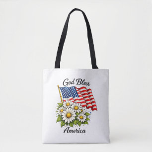 Gott segne Amerika USA-Flagge und Gänseblümchen Bl Tasche