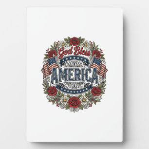 Gott segne Amerika Vintage Patriotisch Floral Fotoplatte