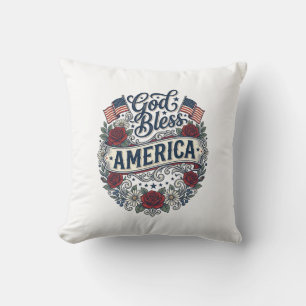 Gott segne Amerika Vintage Patriotisch Floral Kissen