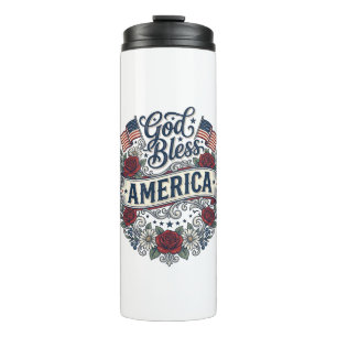 Gott segne Amerika Vintage Patriotisch Floral Thermosbecher