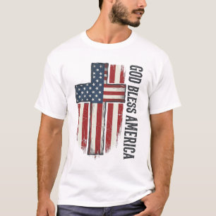Gott segne Amerika Vintage-patriotisches Kreuzdesi T-Shirt