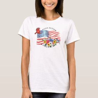 Gott segne Amerika Wasserfarben-Flagge/Blumen/Vöge T-Shirt