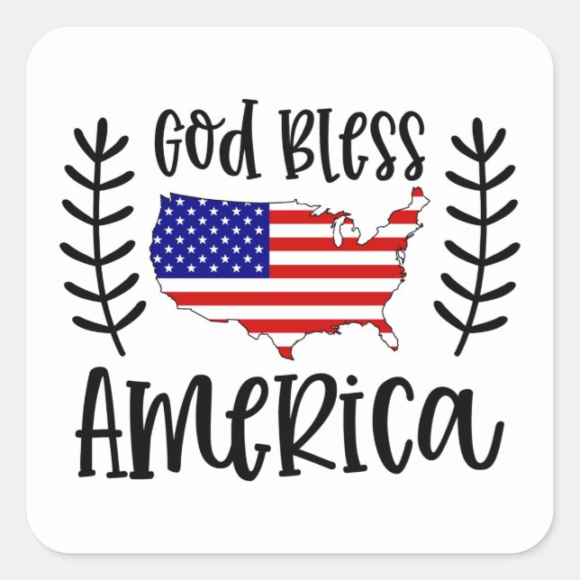 Gott segne Amerika Wort Kunst Patriotik Quadratischer Aufkleber (Vorderseite)