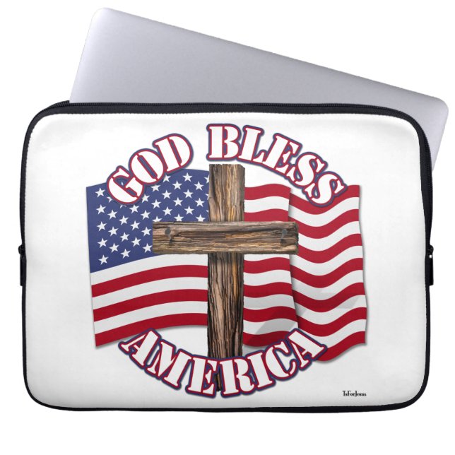 Gott segne Amerikaner mit USA Flag & Cross Laptopschutzhülle (Vorderseite)
