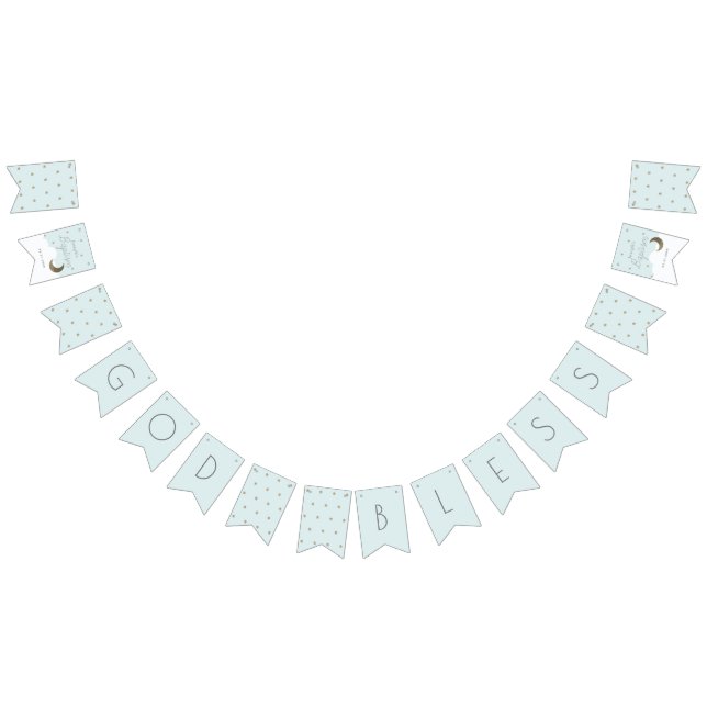 Gott segne Crescent Moon & Stars Blauer Junge Tauf Wimpelkette (Alle)