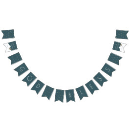 Gott segne Crescent Moon & Stars Navy Blue Taufe Wimpelkette