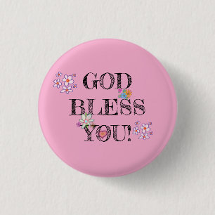 „Gott segne dich“ Christliche Florale Pink Button