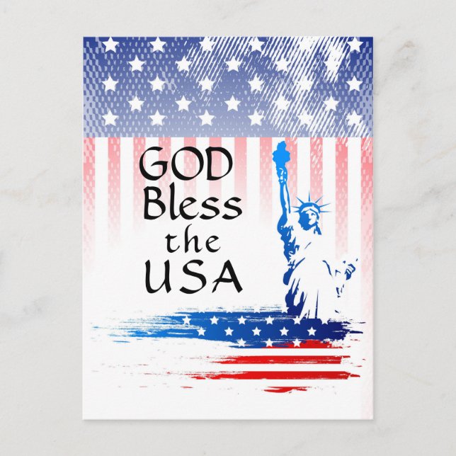 Gott segne die USA-Freiheitsstatue, amerikanische  Postkarte (Vorderseite)