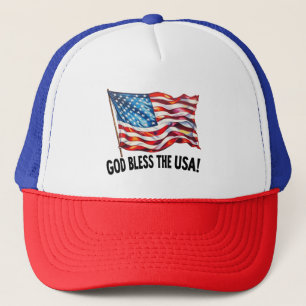 Gott segne die USA Winkende amerikanische Flagge K Truckerkappe