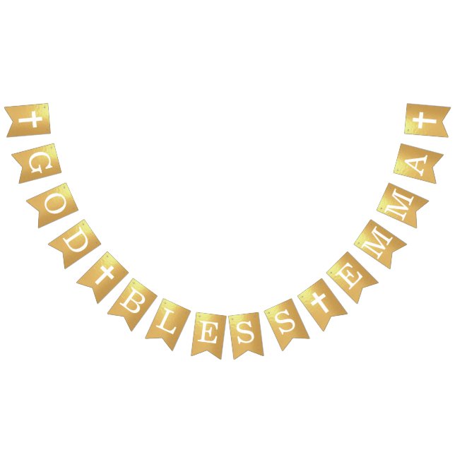 Gott segne Gold 4 Briefe Name Taufgemeinschaft Wimpelkette (Alle)