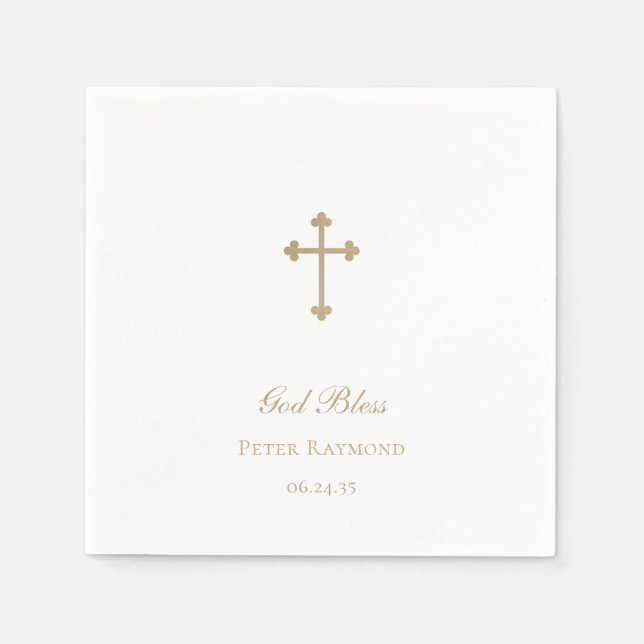 Gott segne Gold Cross Boy Taufe Serviette (Vorderseite)