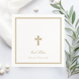 Gott segne Goldkreuz Jungen Taufe Serviette