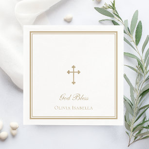 Gott segne Goldkreuz Mädchen Taufe Serviette