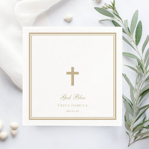 Gott segne Goldkreuz Mädchen Taufe Serviette