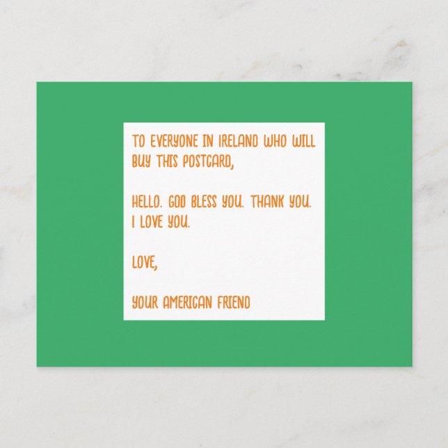 Gott segne Irland. Liebe, dein amerikanischer Freu Postkarte (Vorderseite)