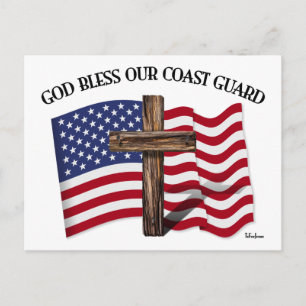 GOTT SEGNE KÜSTENWACHE mit robustem Kreuz & US-Fla Postkarte