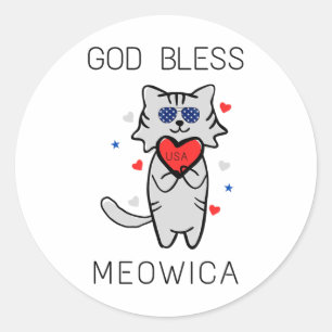 Gott segne Meowica Funny Patriotic America Cat Usa Runder Aufkleber