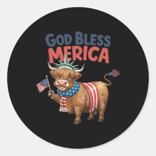 Gott segne Merica 4. Juli Kuh USA Runder Aufkleber