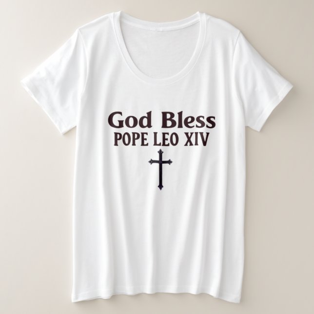 Gott segne Papst Leo XIV Große Größe T-Shirt (Design vorne)