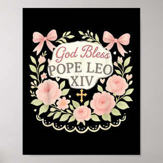 Gott segne Papst Leo Xiv Retro Blumenkatholiken Poster
