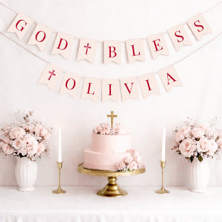 Gott segne Pink & Red 6 Buchstaben Taufe & Kommuni Wimpelkette