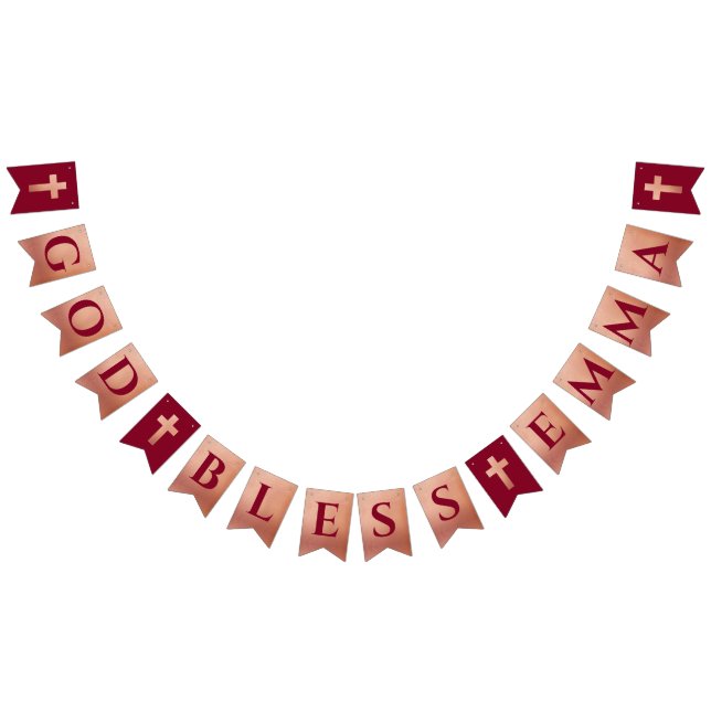 Gott segne Rose Gold Burgund Taufgemeinschaft Wimpelkette (Alle)