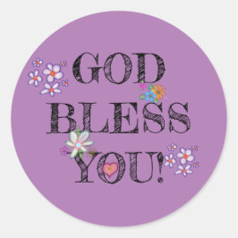 "Gott segne Sie" Christliches, blumengeschmücktes  Runder Aufkleber