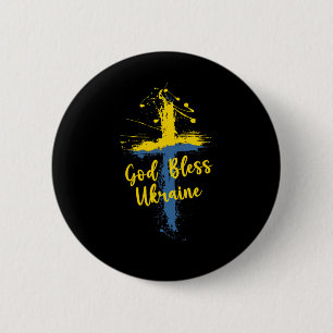 Gott segne Ukraine Kreuz Christliche Unterstützung Button
