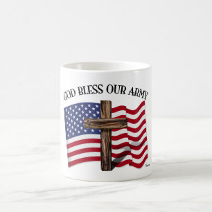 GOTT SEGNE UNSERE ARMY mit robustem Kreuz & US-Fla Kaffeetasse